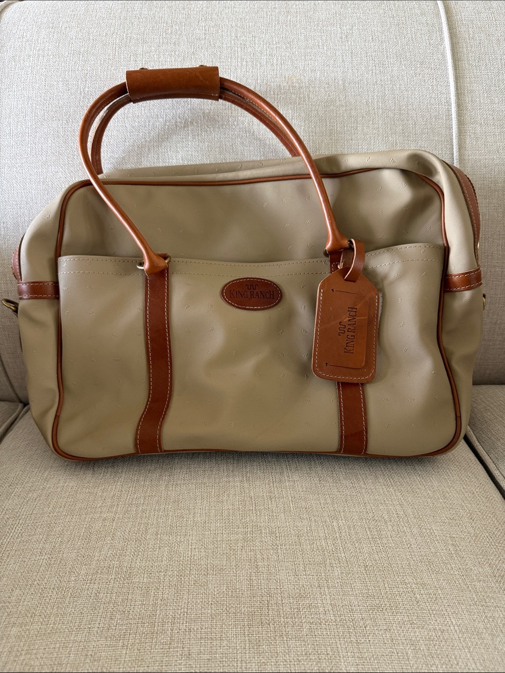 Tan Travel Duffel with Brown Leather Trim